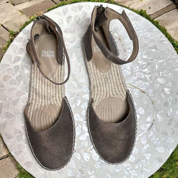 Eileen Fisher $195 Lala Leather Jute Espadrille Flat Sandals NWT - Picture 10 of 16
